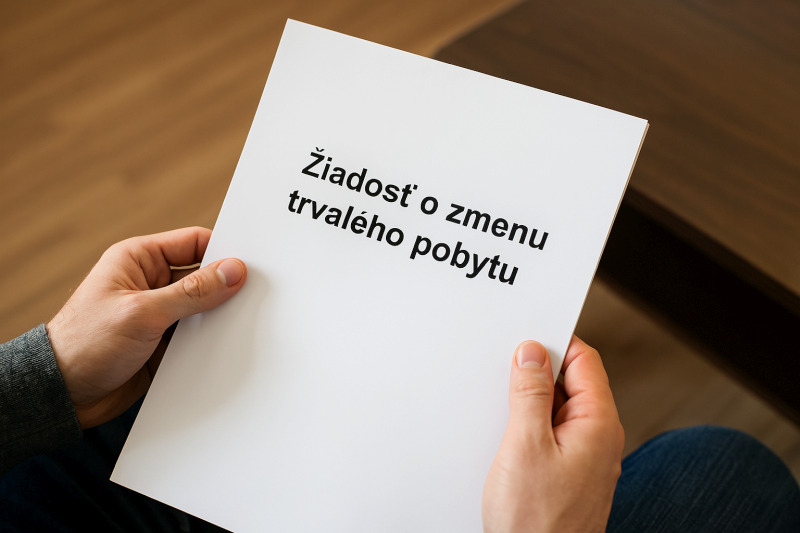 dokument s nadpisom žiadosť o zmenu trvalého pobytu v rukách človeka